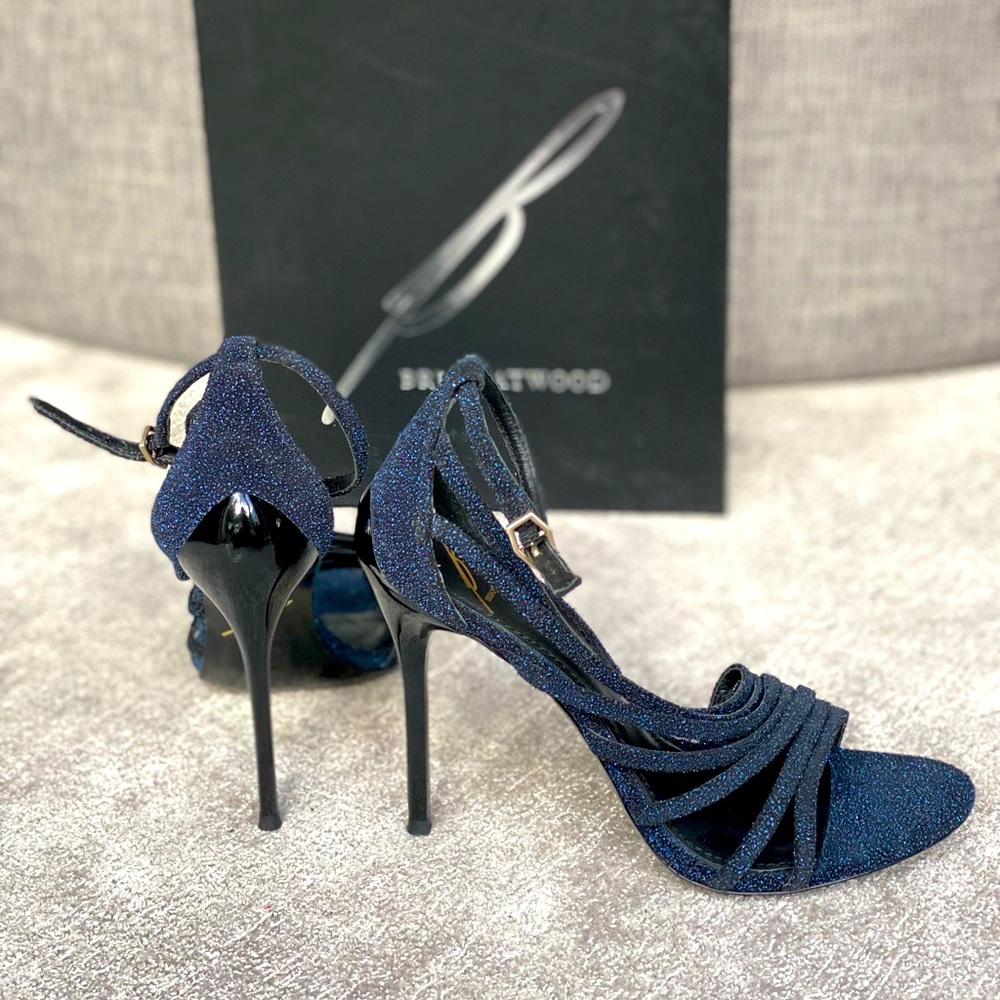 Brian Atwood dark blue  leather ankle strap heels